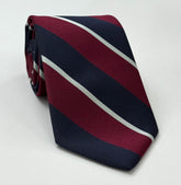 RGT-4 Royal Air Force Stripe Silk Tie  Dark Navy, Dark Red & Silver